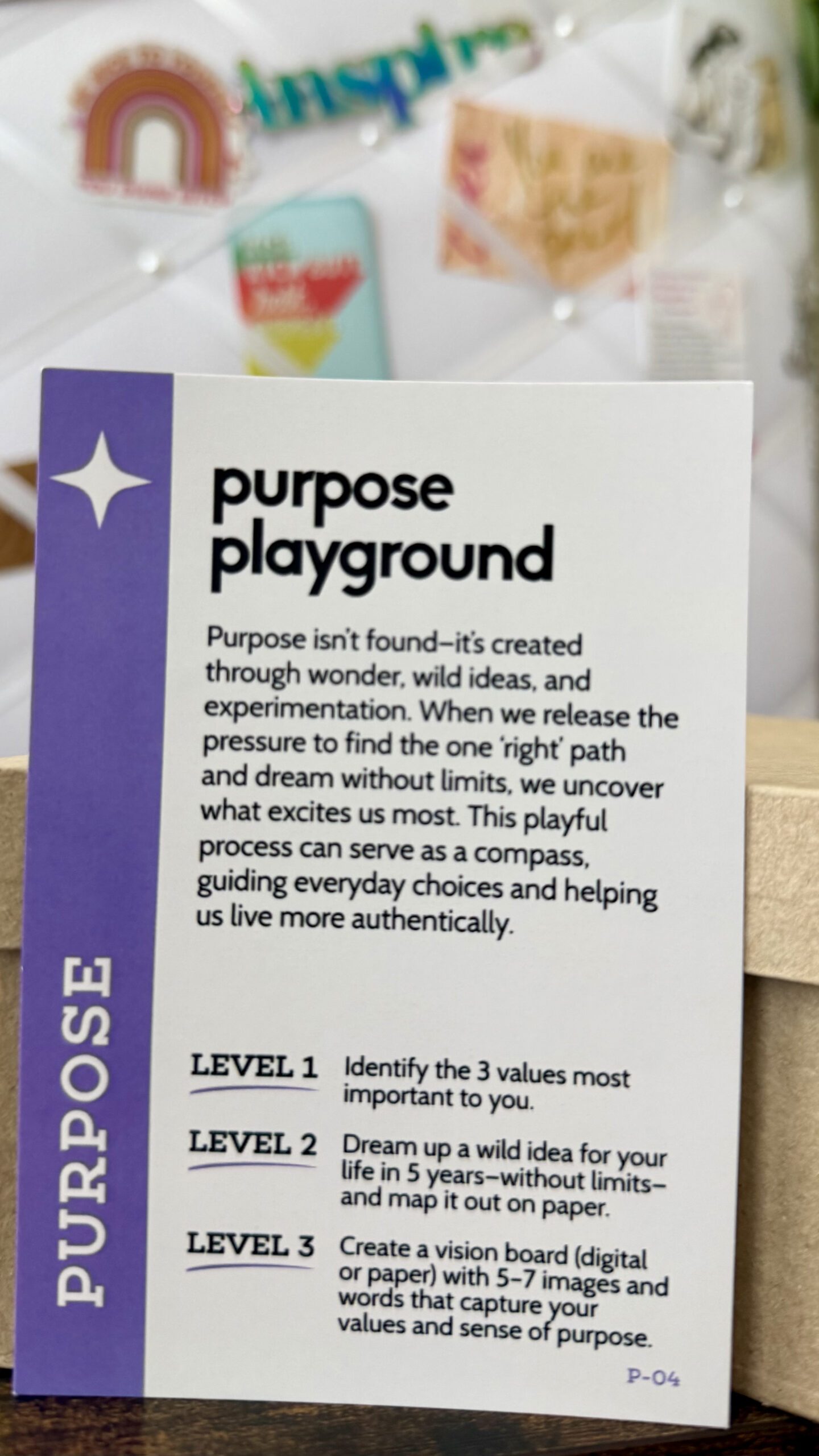 Purpose Playground card exploring purpose through a vision board